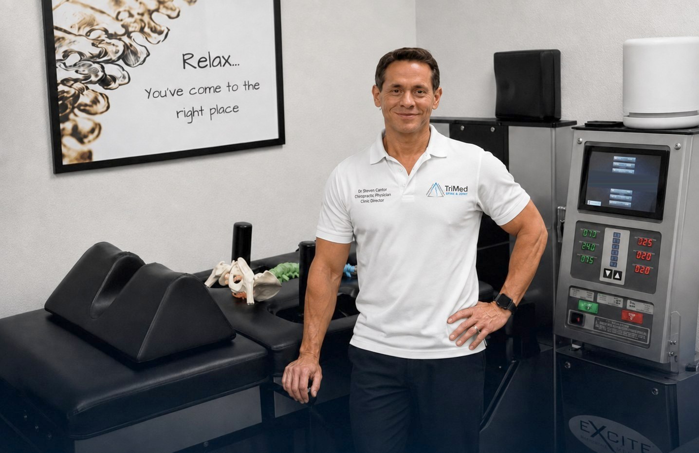 Dr. Steven Cantor in the DRX9000 suite at TriMed Spine & Joint, Boca Raton